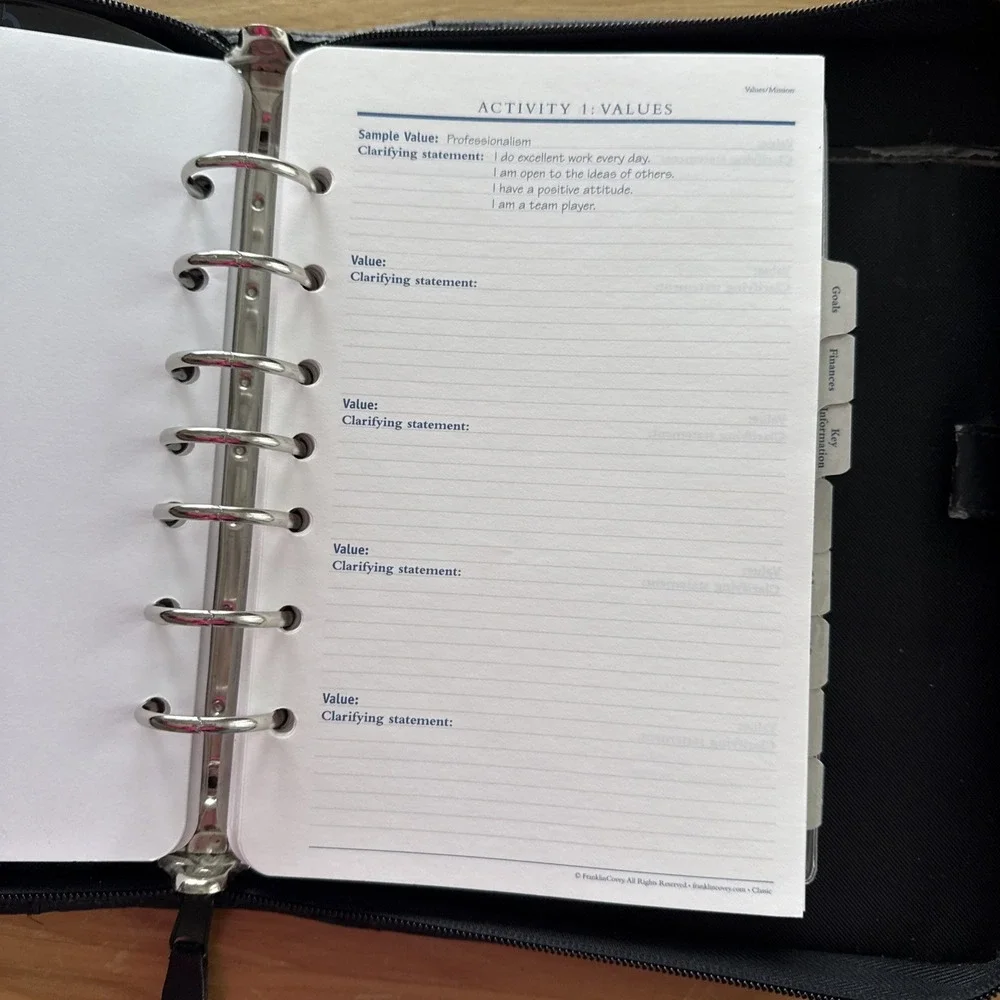 FRANKLIN COVEY Planner Binder Leather 7 Ring Black Zip Closure 10